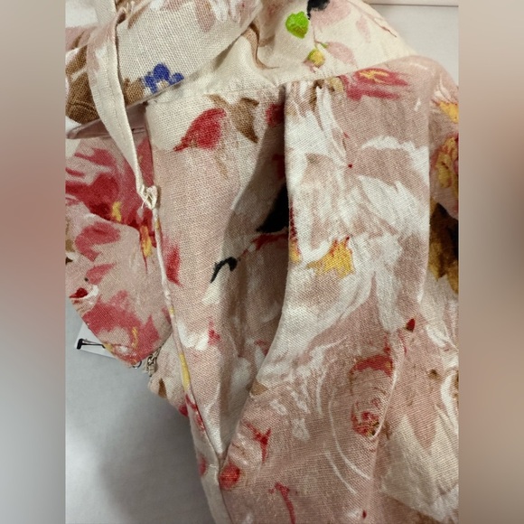 Express Floral Linen Blend Romper XL NWT Puff Sleeve Belted Lined Crochet $118 - Picture 10 of 11